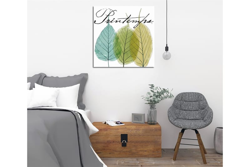 Canvas-taulu 45x45 cm - Kauniita lehtiä eri vihreän sävyissä, Vihreä / Vaaleansininen / Keltavihreä