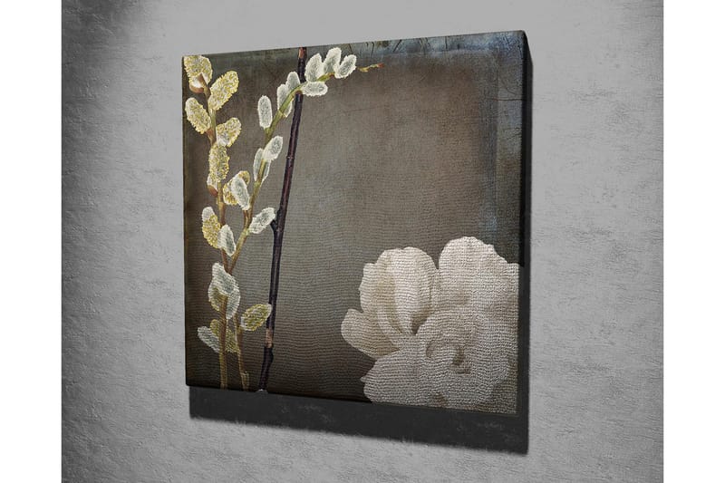 Canvas-taulu 45x45 cm - Kaunis kukkien ja oksien sommitelma - Valkoinen / Harmaa / Beige - Sisustustuotteet - Taulu & taide - Canvas-taulu