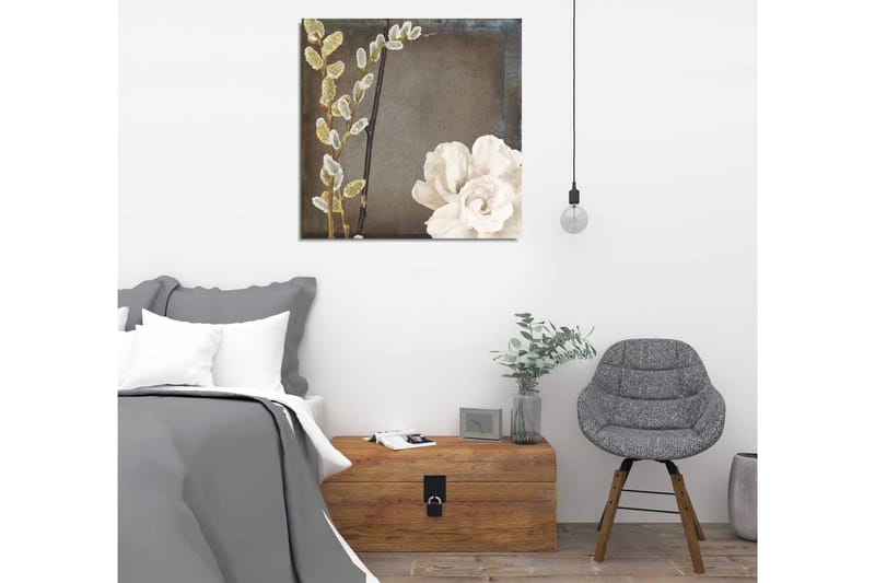 Canvas-taulu 45x45 cm - Kaunis kukkien ja oksien sommitelma - Valkoinen / Harmaa / Beige - Sisustustuotteet - Taulu & taide - Canvas-taulu