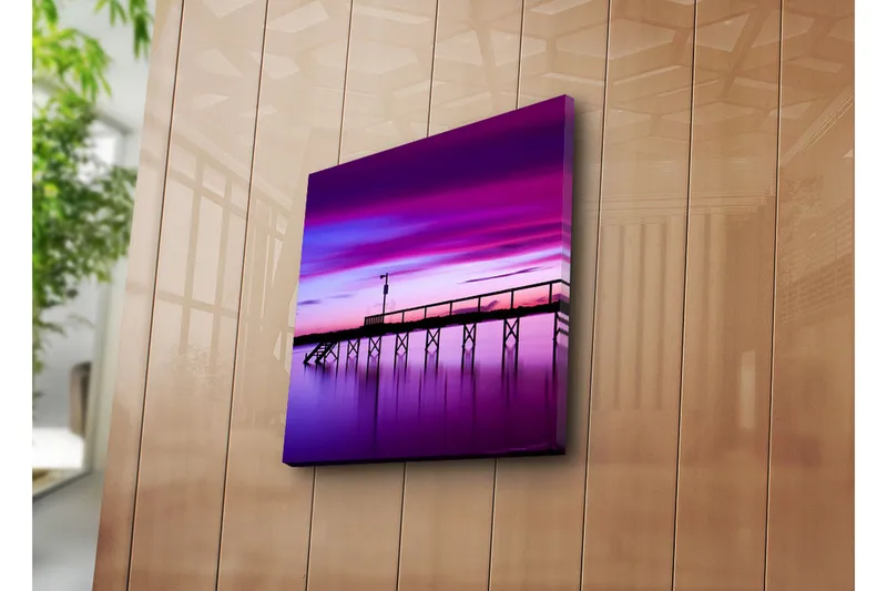 Canvas-taulu 45x45 cm - Kaunis laituri auringonlaskun aikaan värikkäällä taivaalla - Violetti / Vaaleanpunainen / Sininen - Sisustustuotteet - Taulu & taide - Canvas-taulu