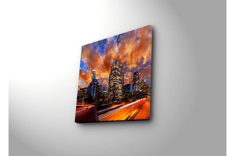 Canvas-taulu 45x45 cm - Kaupungin siluetti dramaattisen auringonlaskun aikaan - Oranssi / Sininen / Harmaa - Sisustustuotteet - Taulu & taide - Canvas-taulu