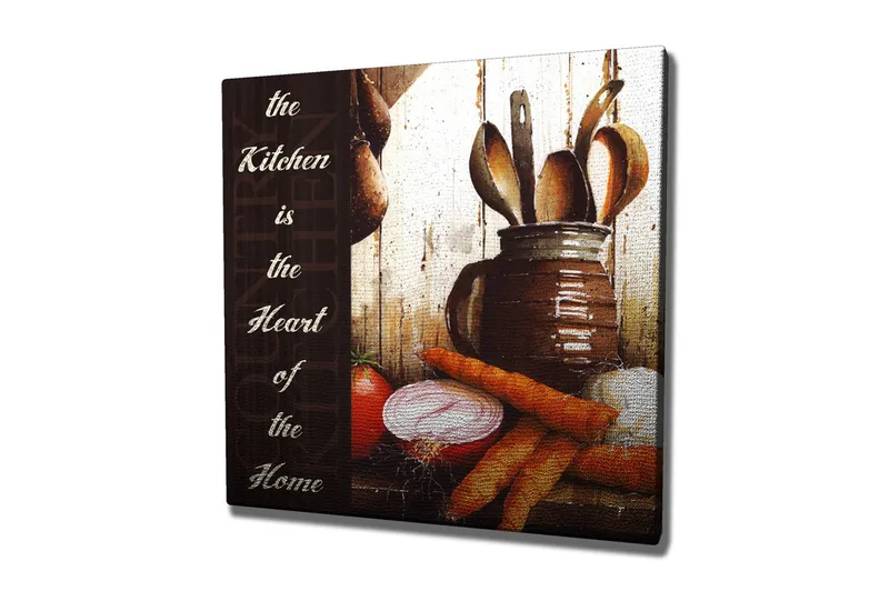 Canvas-taulu 45x45 cm - Keittiötarvikkeet vihanneksilla ja keittiövälineillä - Punainen / Oranssi / Ruskea - Sisustustuotteet - Taulu & taide - Canvas-taulu