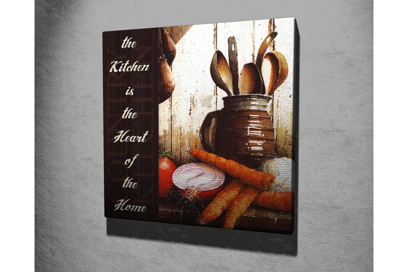 Canvas-taulu 45x45 cm - Keittiötarvikkeet vihanneksilla ja keittiövälineillä - Punainen / Oranssi / Ruskea - Sisustustuotteet - Taulu & taide - Canvas-taulu