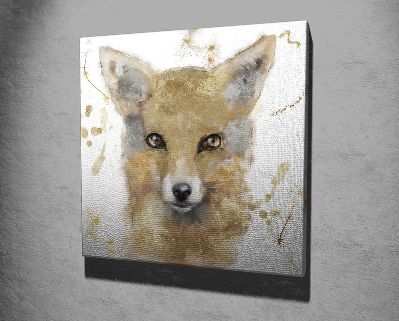 Canvas-taulu 45x45 cm - Ketun muotokuva pehmeillä siveltimenvedoilla - Kulta / Beige / Musta - Sisustustuotteet - Taulu & taide - Canvas-taulu