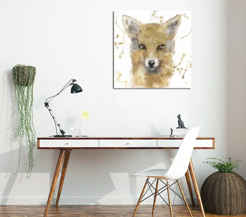 Canvas-taulu 45x45 cm - Ketun muotokuva pehmeillä siveltimenvedoilla, Kulta / Beige / Musta