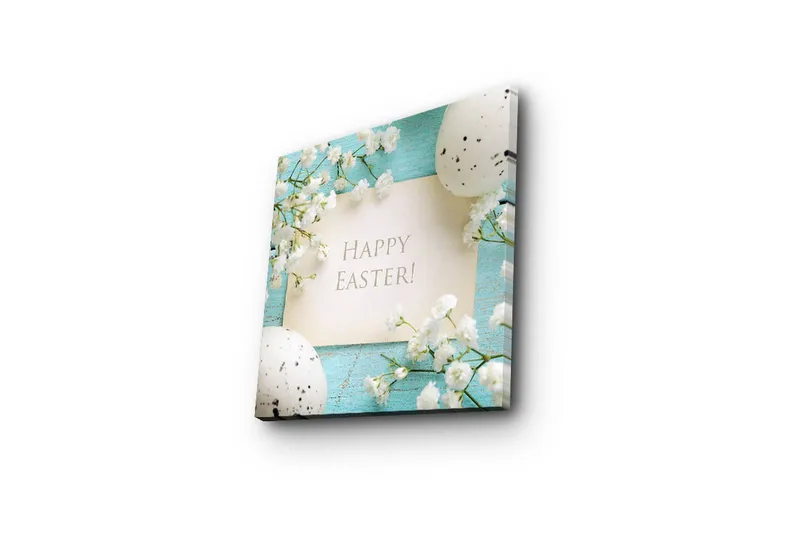 Canvas-taulu 45x45 cm - Kevätpääsiäiskoristeet kukilla ja munilla - Vaaleansininen / Valkoinen / Harmaa - Sisustustuotteet - Taulu & taide - Canvas-taulu