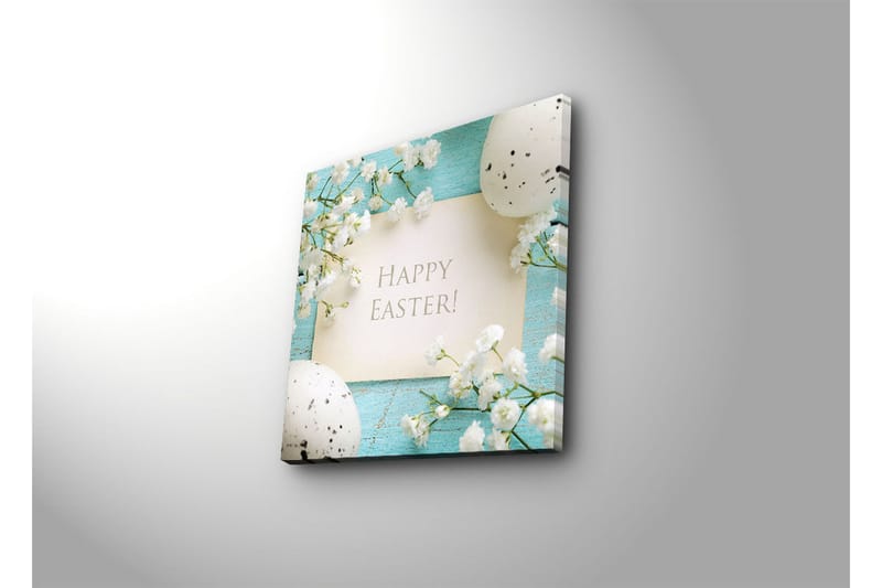 Canvas-taulu 45x45 cm - Kevätpääsiäiskoristeet kukilla ja munilla - Vaaleansininen / Valkoinen / Harmaa - Sisustustuotteet - Taulu & taide - Canvas-taulu