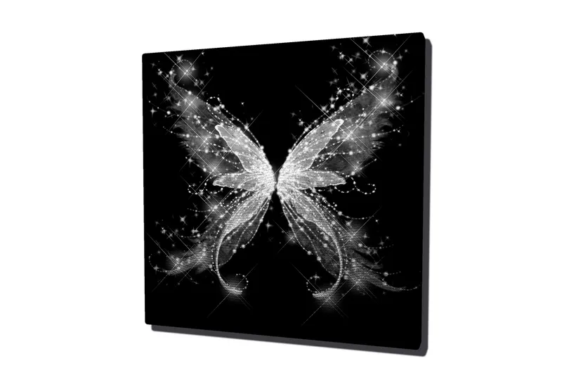 Canvas-taulu 45x45 cm - Kimalteleva perhonen eleganteilla siivillä, Hopea / Musta
