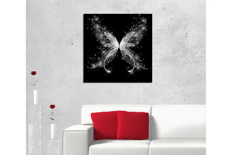 Canvas-taulu 45x45 cm - Kimalteleva perhonen eleganteilla siivillä - Hopea / Musta - Sisustustuotteet - Taulu & taide - Canvas-taulu