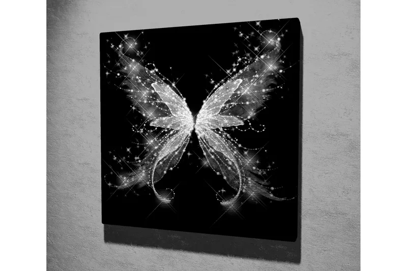 Canvas-taulu 45x45 cm - Kimalteleva perhonen eleganteilla siivillä - Hopea / Musta - Sisustustuotteet - Taulu & taide - Canvas-taulu