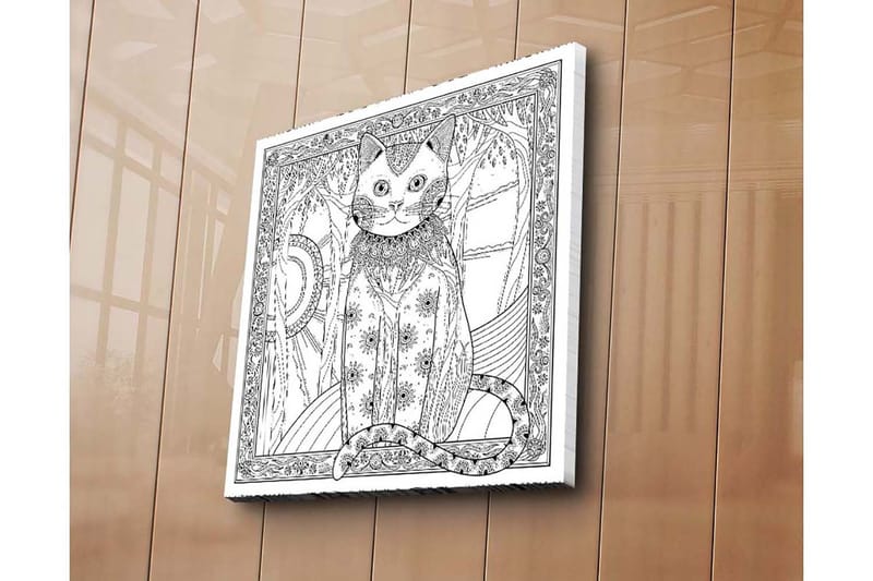 Canvas-taulu 45x45 cm - Kissa yksityiskohtaisella kuviolla ja koristelulla - Musta / Valkoinen - Sisustustuotteet - Taulu & taide - Canvas-taulu