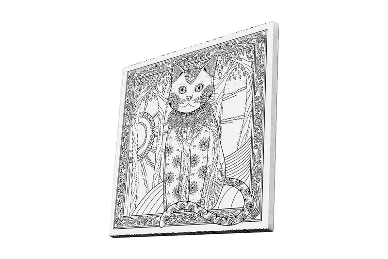 Canvas-taulu 45x45 cm - Kissa yksityiskohtaisella kuviolla ja koristelulla, Musta / Valkoinen