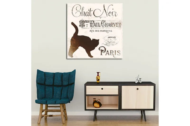 Canvas-taulu 45x45 cm - Kissan siluetti vintage-julisteessa - Musta / Beige / Ruskea - Sisustustuotteet - Taulu & taide - Canvas-taulu