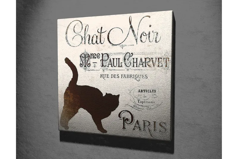 Canvas-taulu 45x45 cm - Kissan siluetti vintage-julisteessa - Musta / Beige / Ruskea - Sisustustuotteet - Taulu & taide - Canvas-taulu