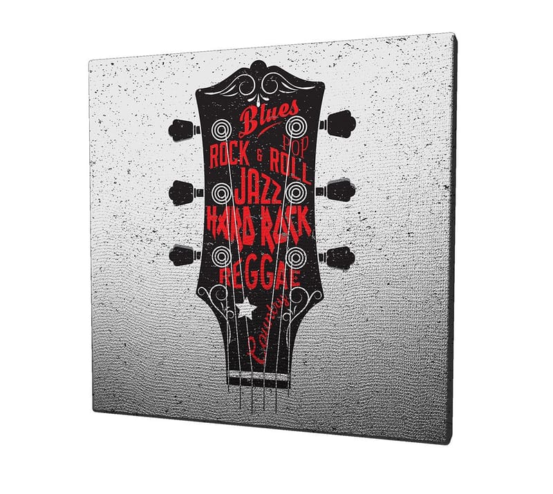 Canvas-taulu 45x45 cm - Kitaran pää, jossa musiikkityylit keskitytään - Musta / Punainen / Valkoinen - Sisustustuotteet - Taulu & taide - Canvas-taulu