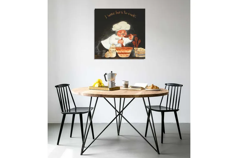 Canvas-taulu 45x45 cm - Kokki sekoittaa kulhoon aineksia - Valkoinen / Oranssi / Musta - Sisustustuotteet - Taulu & taide - Canvas-taulu