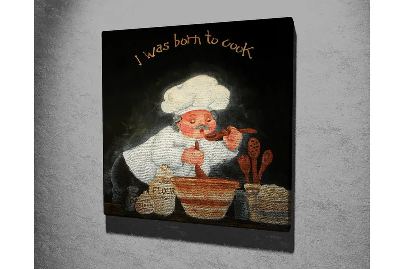 Canvas-taulu 45x45 cm - Kokki sekoittaa kulhoon aineksia - Valkoinen / Oranssi / Musta - Sisustustuotteet - Taulu & taide - Canvas-taulu