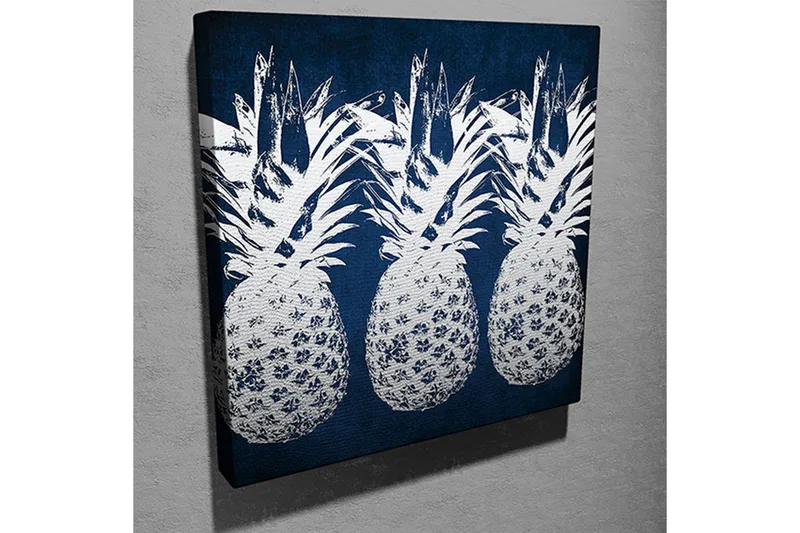 Canvas-taulu 45x45 cm - Kolme ananasta tyylikkäässä kuosissa - Tummansininen / Valkoinen - Sisustustuotteet - Taulu & taide - Canvas-taulu