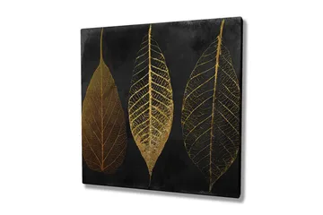 Canvas-taulu 45x45 cm - Kolme tyyliteltyä kultaista lehteä mustalla taustalla - Kulta / Musta - Sisustustuotteet - Taulu & taide - Canvas-taulu