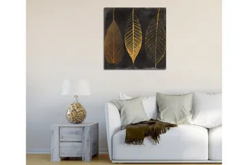 Canvas-taulu 45x45 cm - Kolme tyyliteltyä kultaista lehteä mustalla taustalla - Kulta / Musta - Sisustustuotteet - Taulu & taide - Canvas-taulu