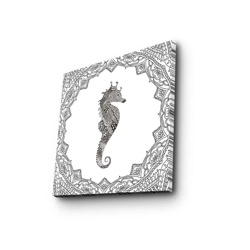 Canvas-taulu 45x45 cm - Komea merihevonen yksityiskohtaisessa kehyksessä, Musta / Valkoinen