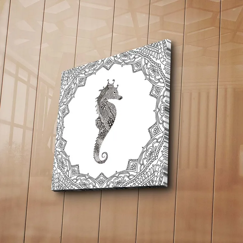 Canvas-taulu 45x45 cm - Komea merihevonen yksityiskohtaisessa kehyksessä - Musta / Valkoinen - Sisustustuotteet - Taulu & taide - Canvas-taulu