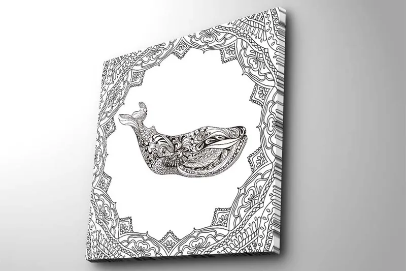 Canvas-taulu 45x45 cm - Koristeellinen valas yksityiskohtaisella kuviolla - Musta / Valkoinen - Sisustustuotteet - Taulu & taide - Canvas-taulu