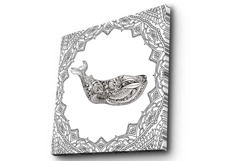 Canvas-taulu 45x45 cm - Koristeellinen valas yksityiskohtaisella kuviolla - Musta / Valkoinen - Sisustustuotteet - Taulu & taide - Canvas-taulu