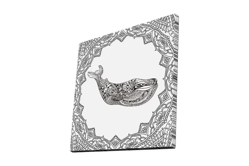 Canvas-taulu 45x45 cm - Koristeellinen valas yksityiskohtaisessa kuviossa, Musta / Valkoinen