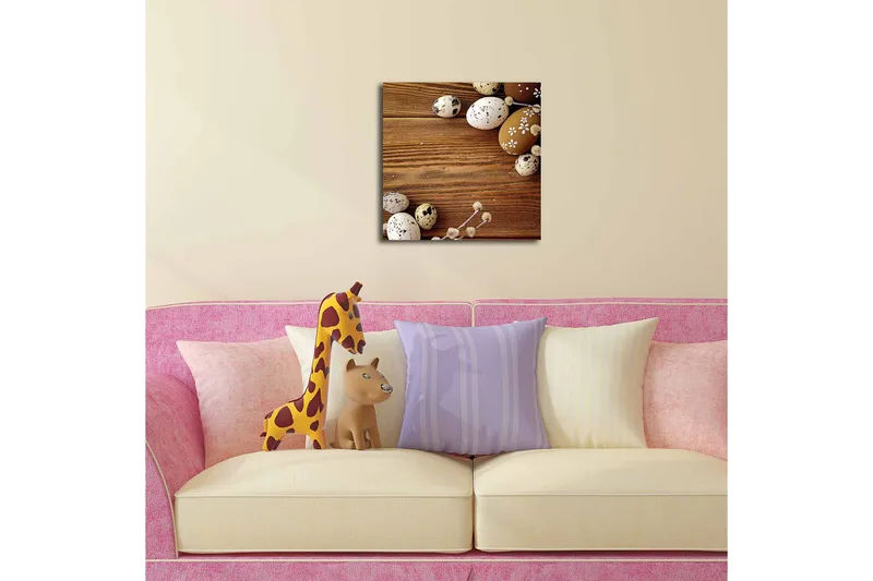 Canvas-taulu 45x45 cm - Koristeelliset munat puupinnalla - Ruskea / Valkoinen / Beige - Sisustustuotteet - Taulu & taide - Canvas-taulu