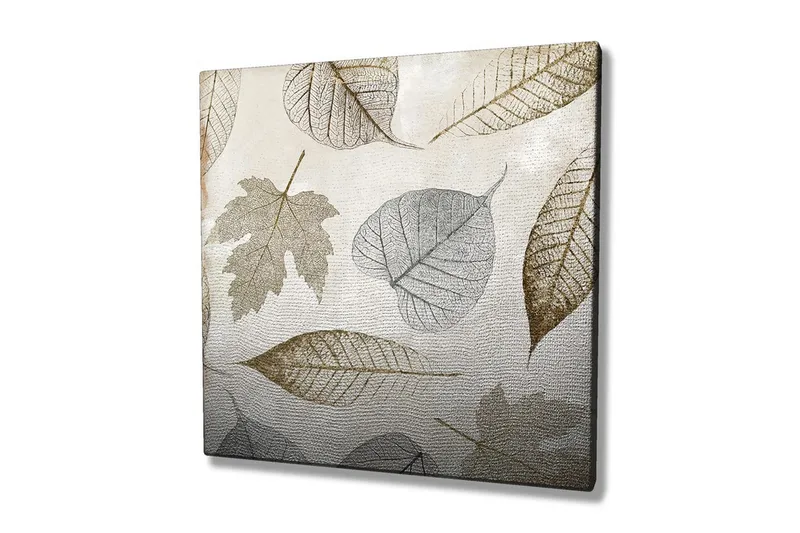 Canvas-taulu 45x45 cm - Kuivattuja lehtiä hienovaraisissa sävyissä, Harmaa / Ruskea / Beige