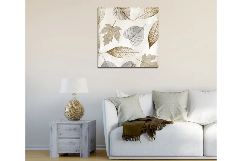 Canvas-taulu 45x45 cm - Kuivattuja lehtiä hienovaraisissa sävyissä - Harmaa / Ruskea / Beige - Sisustustuotteet - Taulu & taide - Canvas-taulu