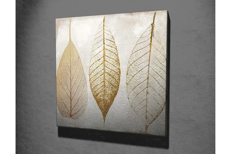 Canvas-taulu 45x45 cm - Kuivattuja lehtiä kullan sävyissä - Kulta / Beige / Valkoinen - Sisustustuotteet - Taulu & taide - Canvas-taulu