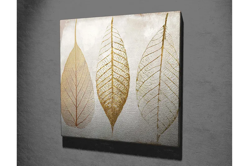 Canvas-taulu 45x45 cm - Kuivattuja lehtiä kullan sävyissä - Kulta / Beige / Valkoinen - Sisustustuotteet - Taulu & taide - Canvas-taulu