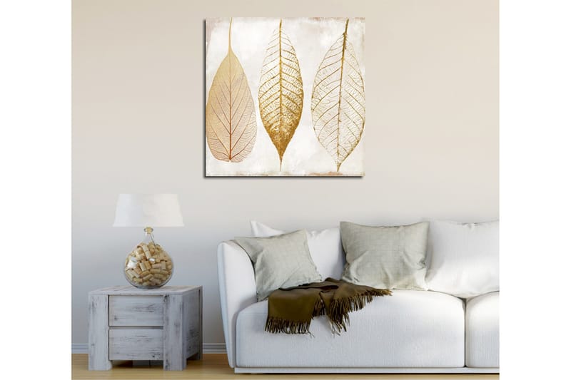 Canvas-taulu 45x45 cm - Kuivattuja lehtiä kullan sävyissä - Kulta / Beige / Valkoinen - Sisustustuotteet - Taulu & taide - Canvas-taulu