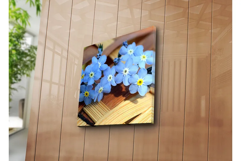 Canvas-taulu 45x45 cm - Kukka-asetelma unnikkei-kukista - Vaaleansininen / Keltainen / Valkoinen - Sisustustuotteet - Taulu & taide - Canvas-taulu