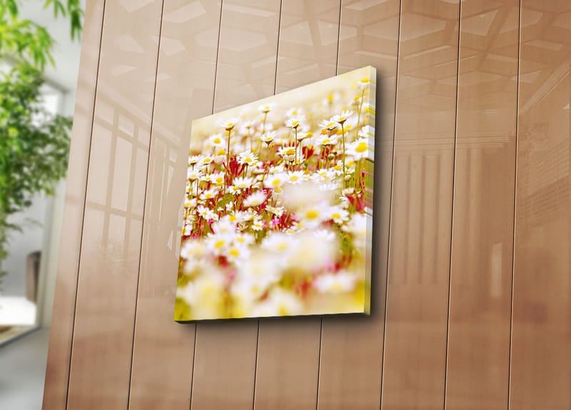 Canvas-taulu 45x45 cm - Kukkia eri valkoisen ja keltaisen sävyissä - Valkoinen / Keltainen / Vihreä - Sisustustuotteet - Taulu & taide - Canvas-taulu