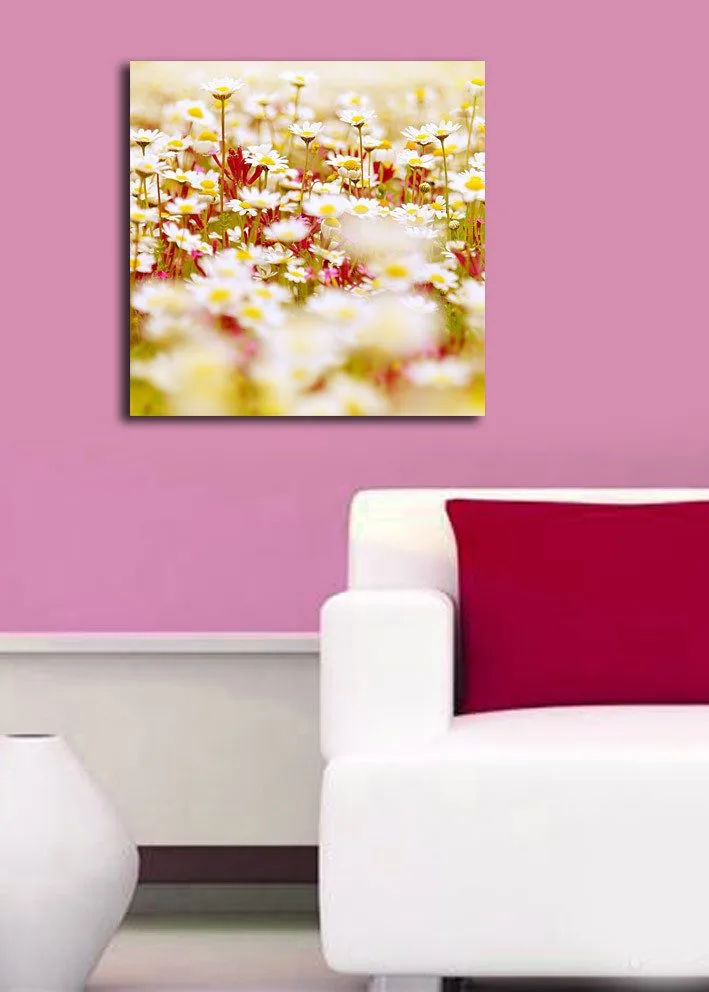 Canvas-taulu 45x45 cm - Kukkia eri valkoisen ja keltaisen sävyissä - Valkoinen / Keltainen / Vihreä - Sisustustuotteet - Taulu & taide - Canvas-taulu