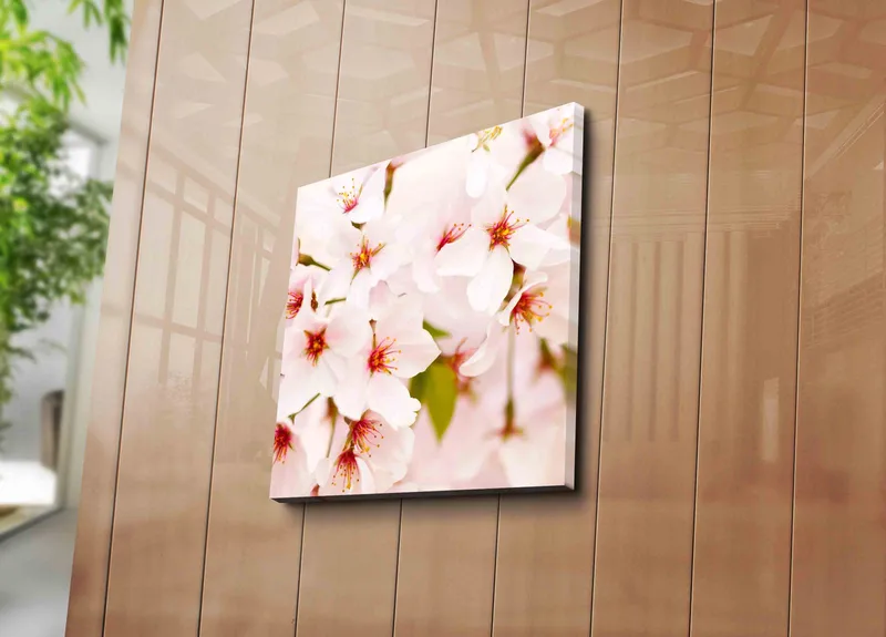 Canvas-taulu 45x45 cm - Kukkivia kirsikankukkia pastellisävyissä - Vaaleanpunainen / Valkoinen / Vihreä - Sisustustuotteet - Taulu & taide - Canvas-taulu