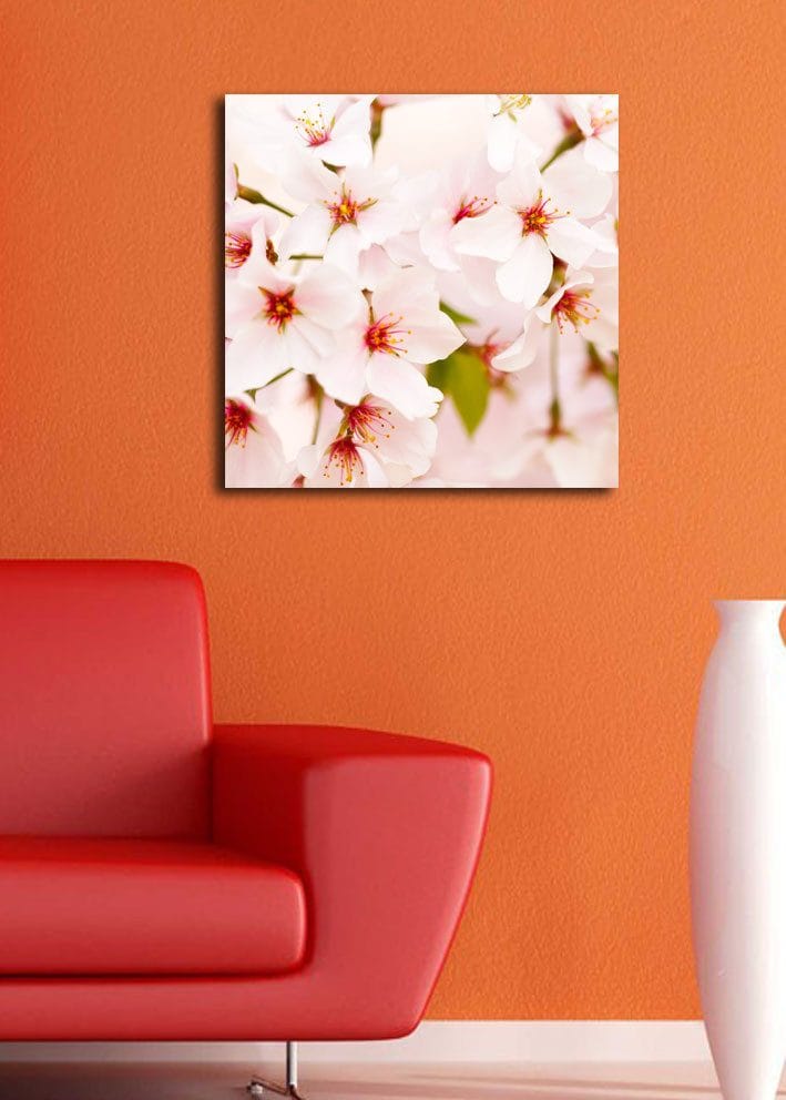 Canvas-taulu 45x45 cm - Kukkivia kirsikankukkia pastellisävyissä - Vaaleanpunainen / Valkoinen / Vihreä - Sisustustuotteet - Taulu & taide - Canvas-taulu