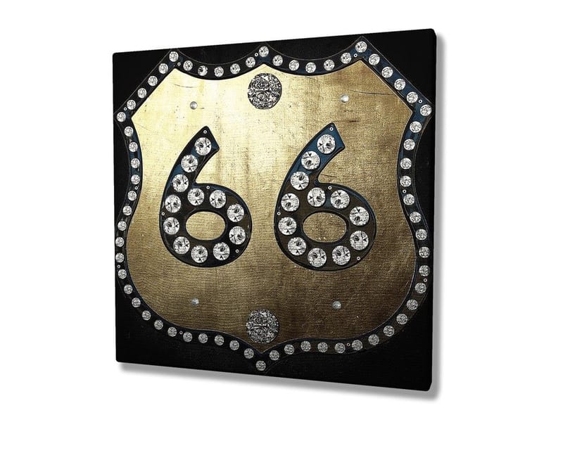 Canvas-taulu 45x45 cm - Kultainen kyltti numerolla 66, koristeltu kimaltelevilla kivillä - Kulta / Musta - Sisustustuotteet - Taulu & taide - Canvas-taulu