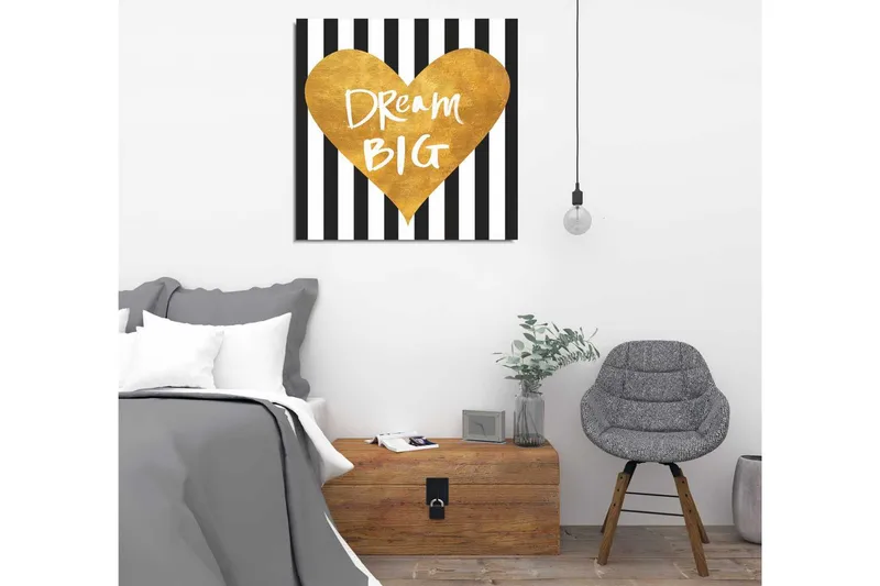 Canvas-taulu 45x45 cm - Kultainen sydän inspiroivalla tekstillä - Kulta / Musta / Valkoinen - Sisustustuotteet - Taulu & taide - Canvas-taulu