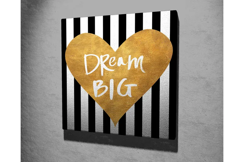 Canvas-taulu 45x45 cm - Kultainen sydän inspiroivalla tekstillä - Kulta / Musta / Valkoinen - Sisustustuotteet - Taulu & taide - Canvas-taulu