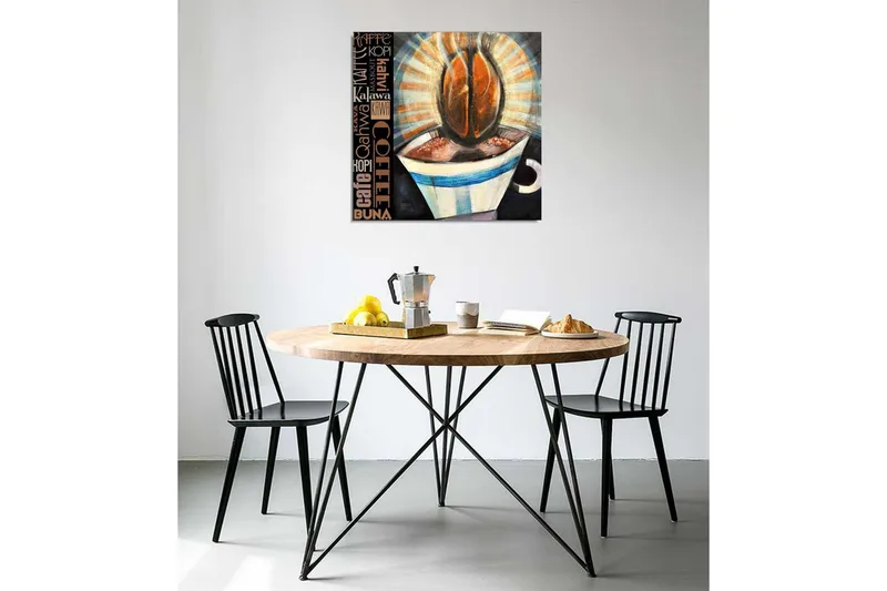 Canvas-taulu 45x45 cm - Kuppi kahvia ja kahvipapuja keskipisteenä - Ruskea / Musta / Sininen - Sisustustuotteet - Taulu & taide - Canvas-taulu