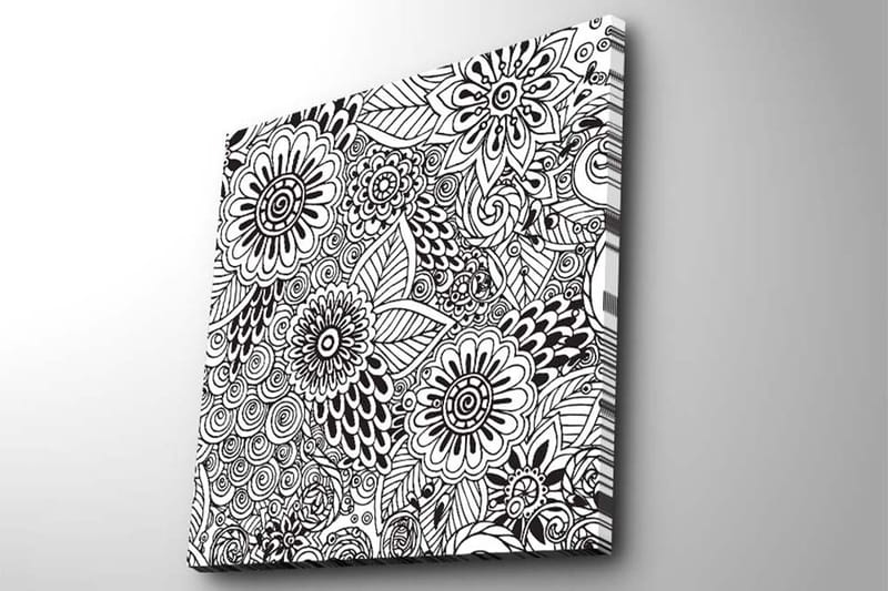 Canvas-taulu 45x45 cm - Kuvioitu kukkien ja lehtien sommitelma - Musta / Valkoinen - Sisustustuotteet - Taulu & taide - Canvas-taulu