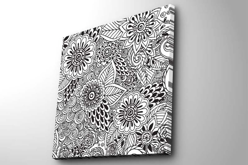 Canvas-taulu 45x45 cm - Kuvioitu kukkien ja lehtien sommitelma - Musta / Valkoinen - Sisustustuotteet - Taulu & taide - Canvas-taulu