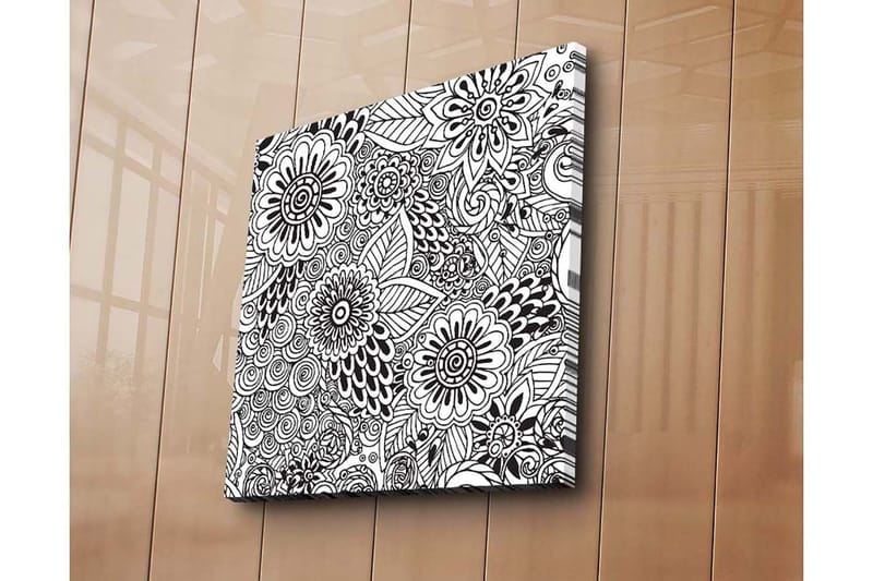 Canvas-taulu 45x45 cm - Kuvioitu kukkien ja lehtien sommitelma, Musta / Valkoinen