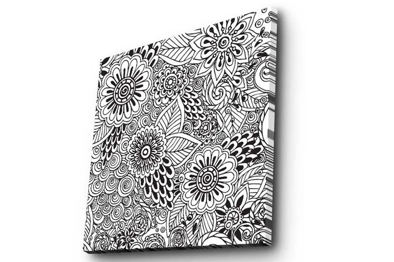 Canvas-taulu 45x45 cm - Kuvioitu kukkien ja lehtien sommitelma - Musta / Valkoinen - Sisustustuotteet - Taulu & taide - Canvas-taulu