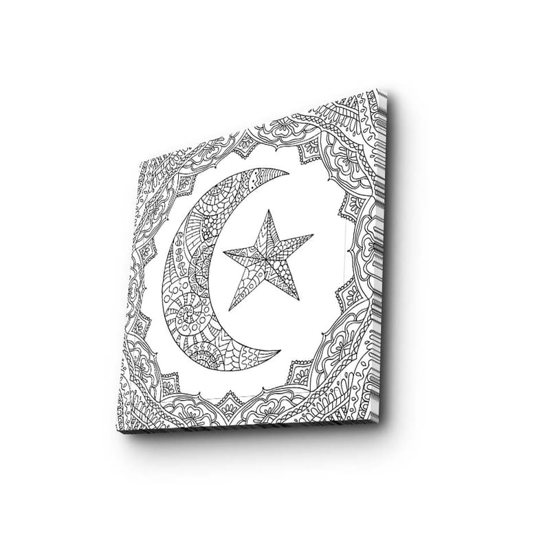 Canvas-taulu 45x45 cm - Kuvioitu kuu ja tähti koristekehyksissä - Musta / Valkoinen - Sisustustuotteet - Taulu & taide - Canvas-taulu