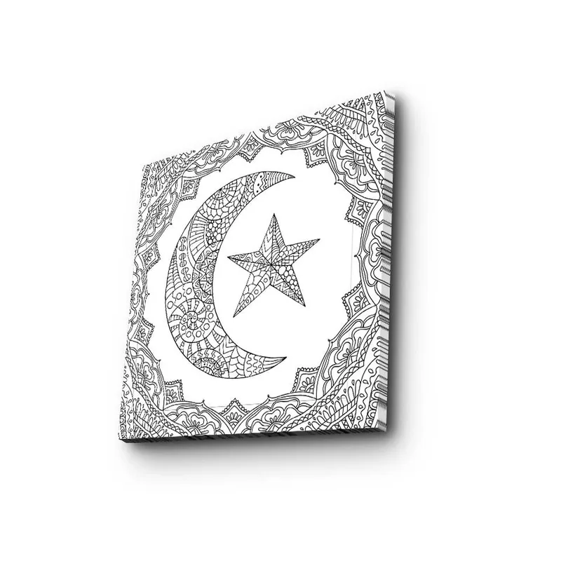 Canvas-taulu 45x45 cm - Kuvioitu kuu ja tähti koristekehyksissä - Musta / Valkoinen - Sisustustuotteet - Taulu & taide - Canvas-taulu